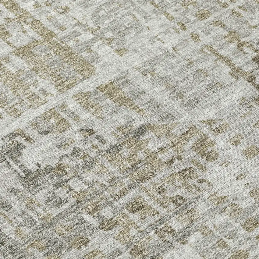 8' Pewter And Beige Round Geometric Washable Indoor Outdoor Area Rug Photo 9