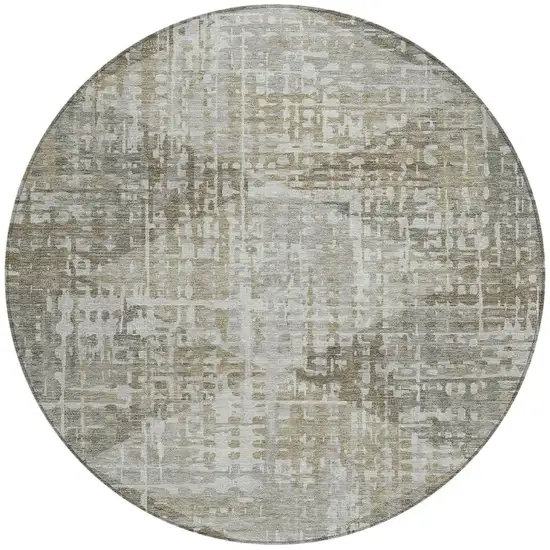 8' Pewter And Beige Round Geometric Washable Indoor Outdoor Area Rug Photo 3