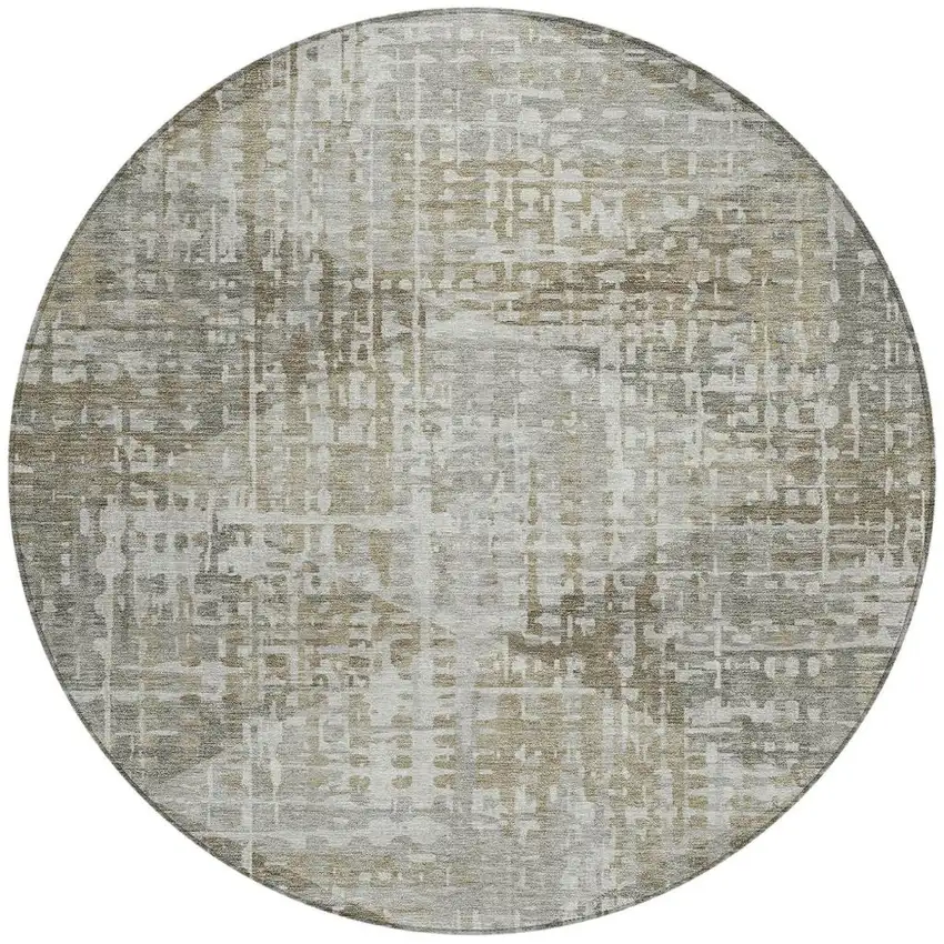 8' Pewter And Beige Round Geometric Washable Indoor Outdoor Area Rug Photo 3
