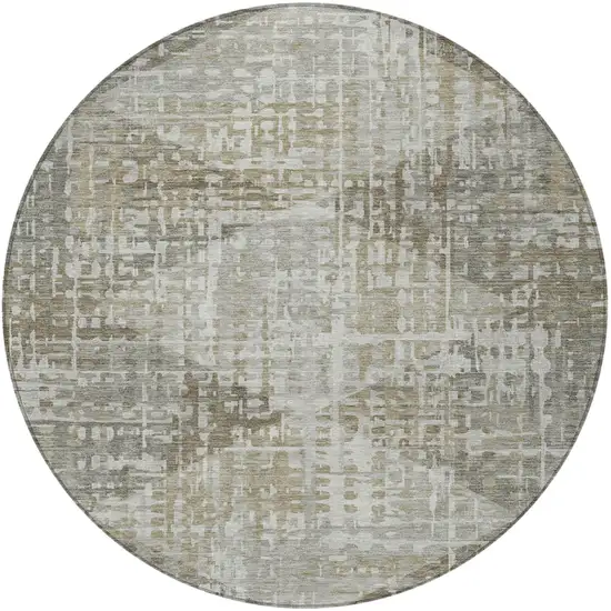 8' Pewter And Beige Round Geometric Washable Indoor Outdoor Area Rug Photo 4