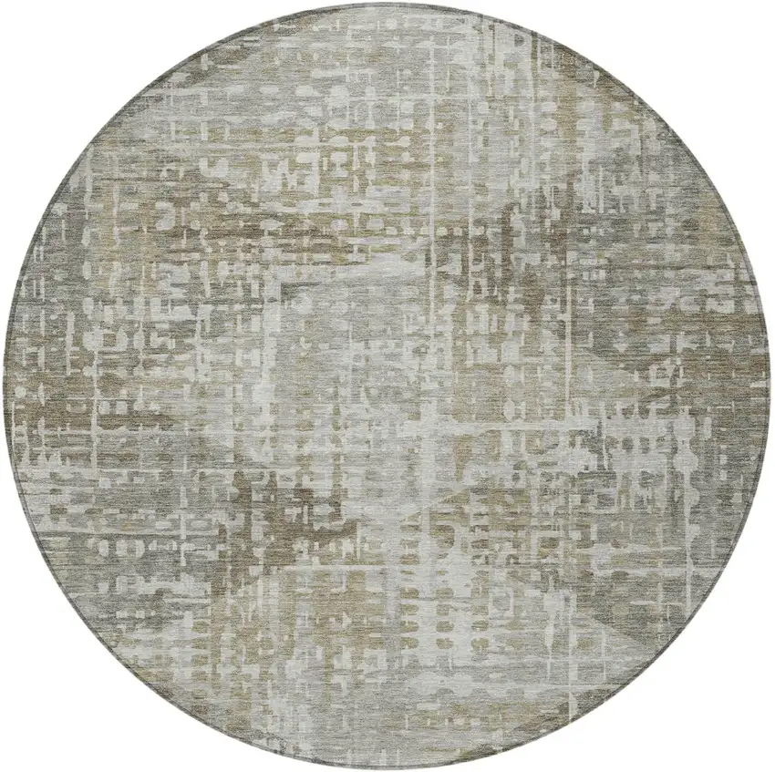 8' Pewter And Beige Round Geometric Washable Indoor Outdoor Area Rug Photo 4