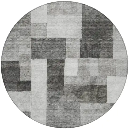 8' Pewter And Black Round Geometric Washable Indoor Outdoor Area Rug Photo 5