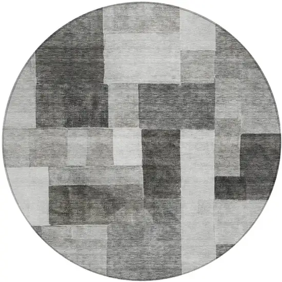 8' Pewter And Black Round Geometric Washable Indoor Outdoor Area Rug Photo 2