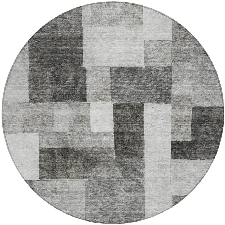 8' Pewter And Black Round Geometric Washable Indoor Outdoor Area Rug Photo 2