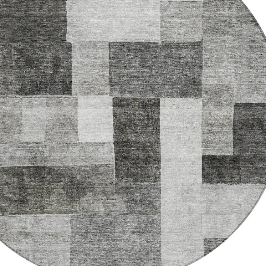 8' Pewter And Black Round Geometric Washable Indoor Outdoor Area Rug Photo 4