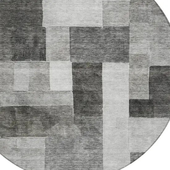 8' Pewter And Black Round Geometric Washable Indoor Outdoor Area Rug Photo 4