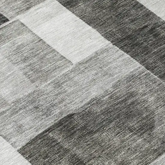 8' Pewter And Black Round Geometric Washable Indoor Outdoor Area Rug Photo 8