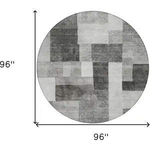 Photo of 8' Pewter And Black Round Geometric Washable Indoor Outdoor Area Rug