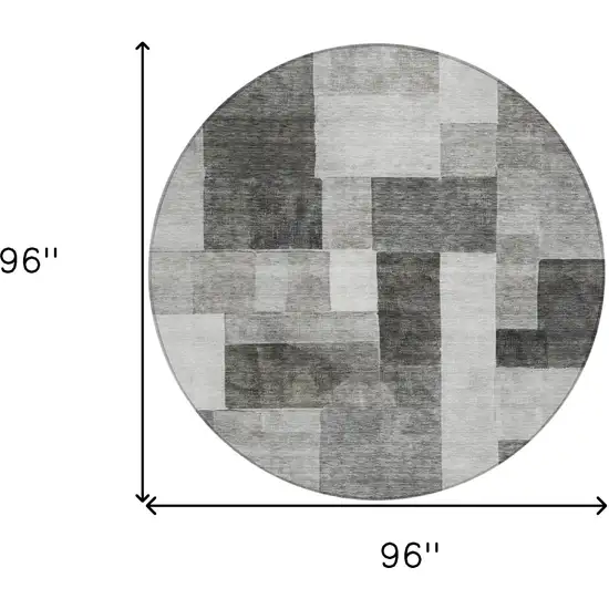 8' Pewter And Black Round Geometric Washable Indoor Outdoor Area Rug Photo 3
