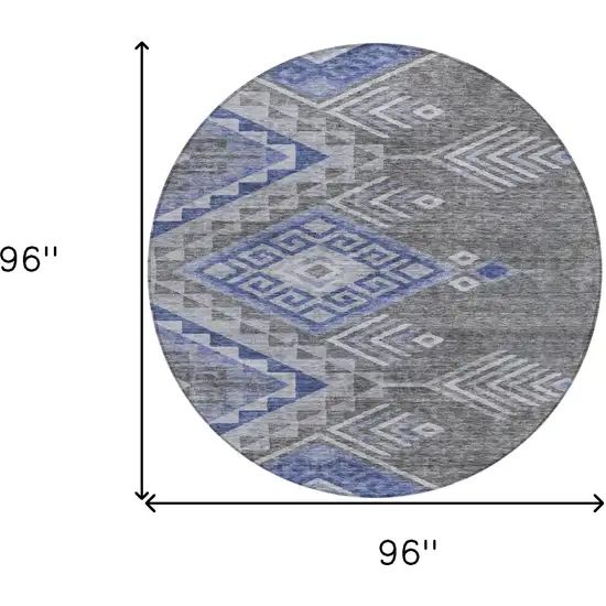 8' Pewter And Blue Round Southwestern Washable Indoor Outdoor Area Rug Photo 9