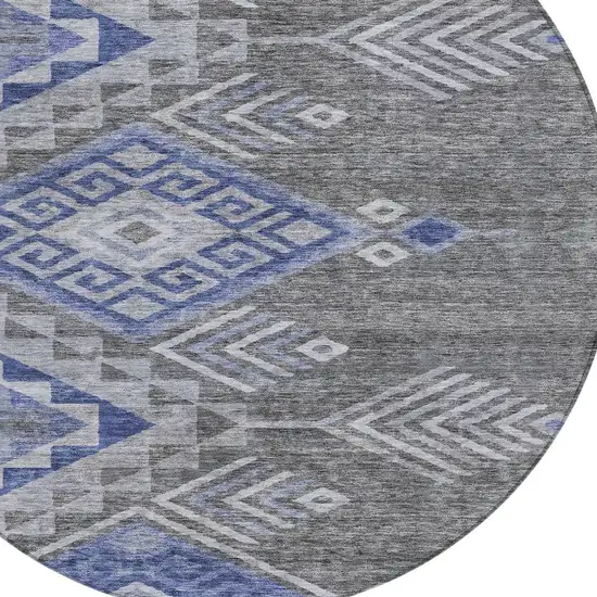 8' Pewter And Blue Round Southwestern Washable Indoor Outdoor Area Rug Photo 5