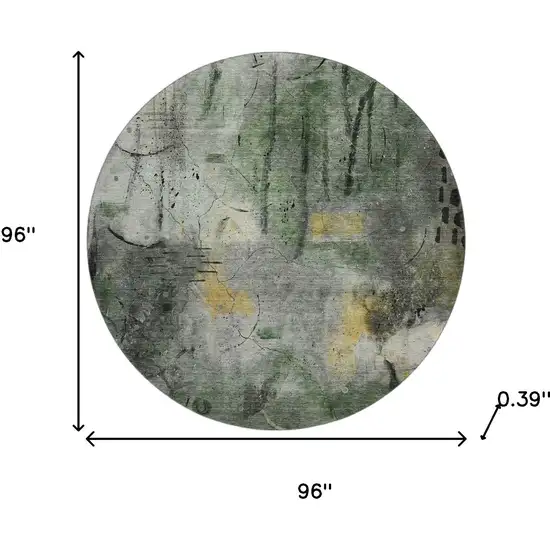 8' Pewter And Charcoal Abstract Washable Round Rug With UV Protection Photo 8