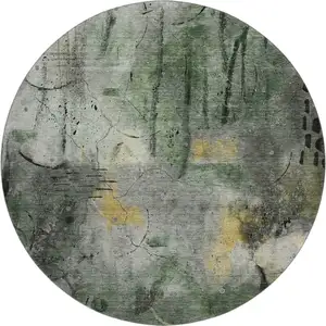 Photo of 8' Pewter And Charcoal Abstract Washable Round Rug With UV Protection