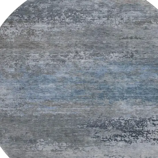 8' Pewter And Charcoal Abstract Washable Round Rug With UV Protection Photo 3