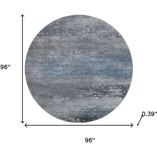 8' Pewter And Charcoal Abstract Washable Round Rug With UV Protection Photo 8