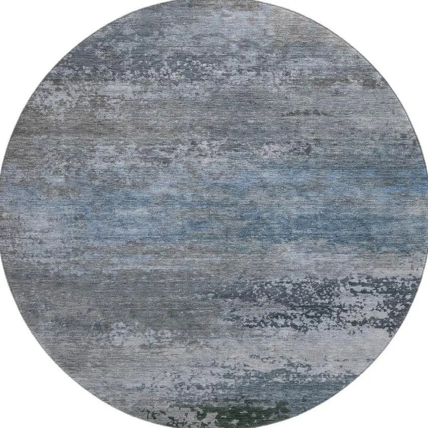 8' Pewter And Charcoal Abstract Washable Round Rug With UV Protection Photo 4