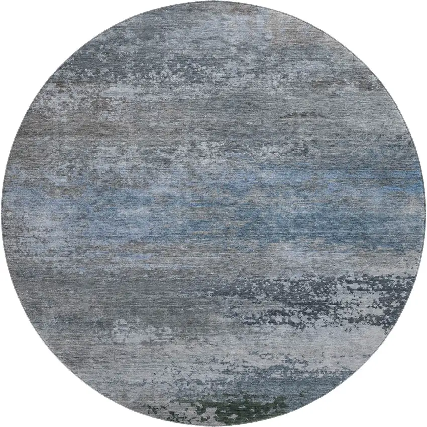8' Pewter And Charcoal Abstract Washable Round Rug With UV Protection Photo 2