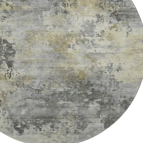 8' Pewter And Charcoal Abstract Washable Round Rug With UV Protection Photo 3