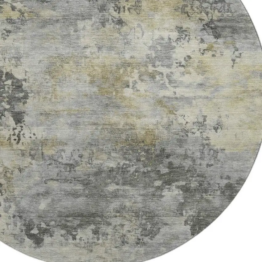8' Pewter And Charcoal Abstract Washable Round Rug With UV Protection Photo 3