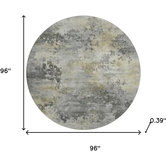 8' Pewter And Charcoal Abstract Washable Round Rug With UV Protection Photo 8