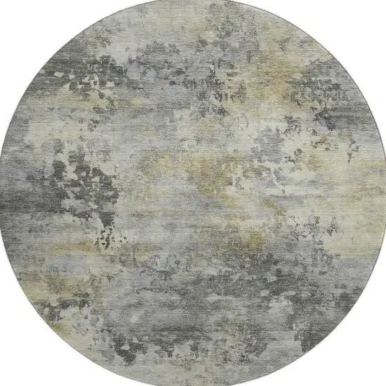 8' Pewter And Charcoal Abstract Washable Round Rug With UV Protection Photo 4