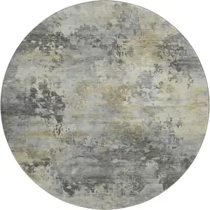 Photo of 8' Pewter And Charcoal Abstract Washable Round Rug With UV Protection