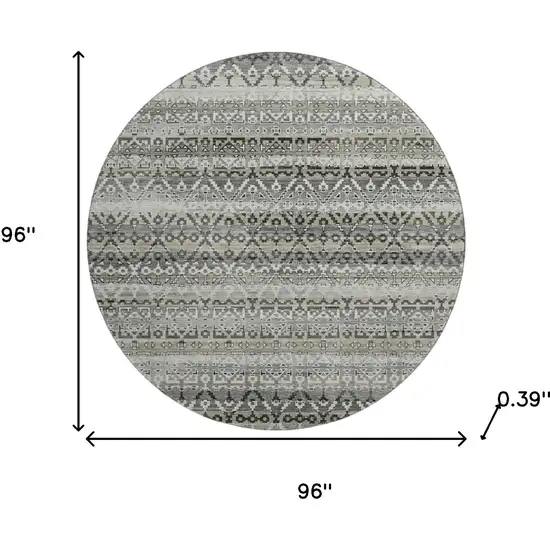 8' Pewter And Charcoal Striped Washable Round Rug With UV Protection Photo 8