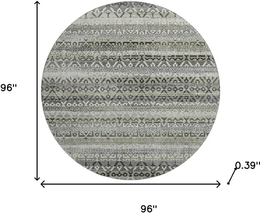 8' Pewter And Charcoal Striped Washable Round Rug With UV Protection Photo 8