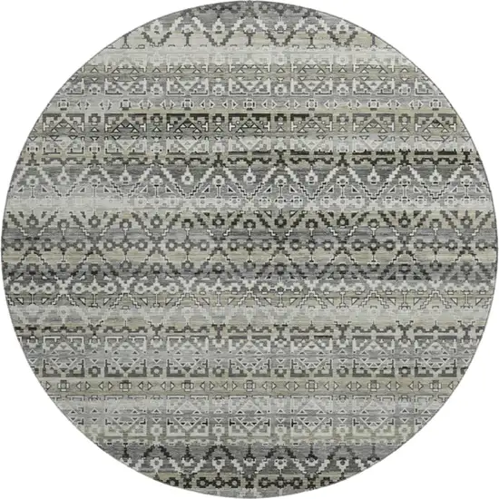 8' Pewter And Charcoal Striped Washable Round Rug With UV Protection Photo 1
