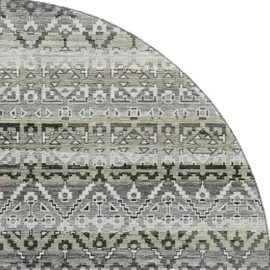 8' Pewter And Charcoal Striped Washable Round Rug With UV Protection Photo 4