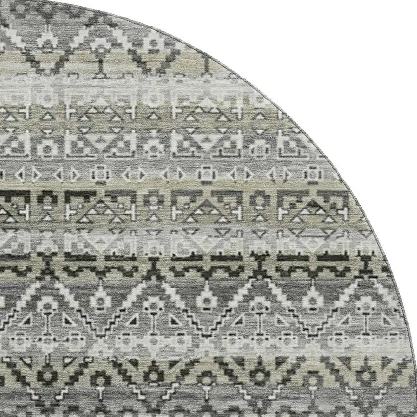 8' Pewter And Charcoal Striped Washable Round Rug With UV Protection Photo 4