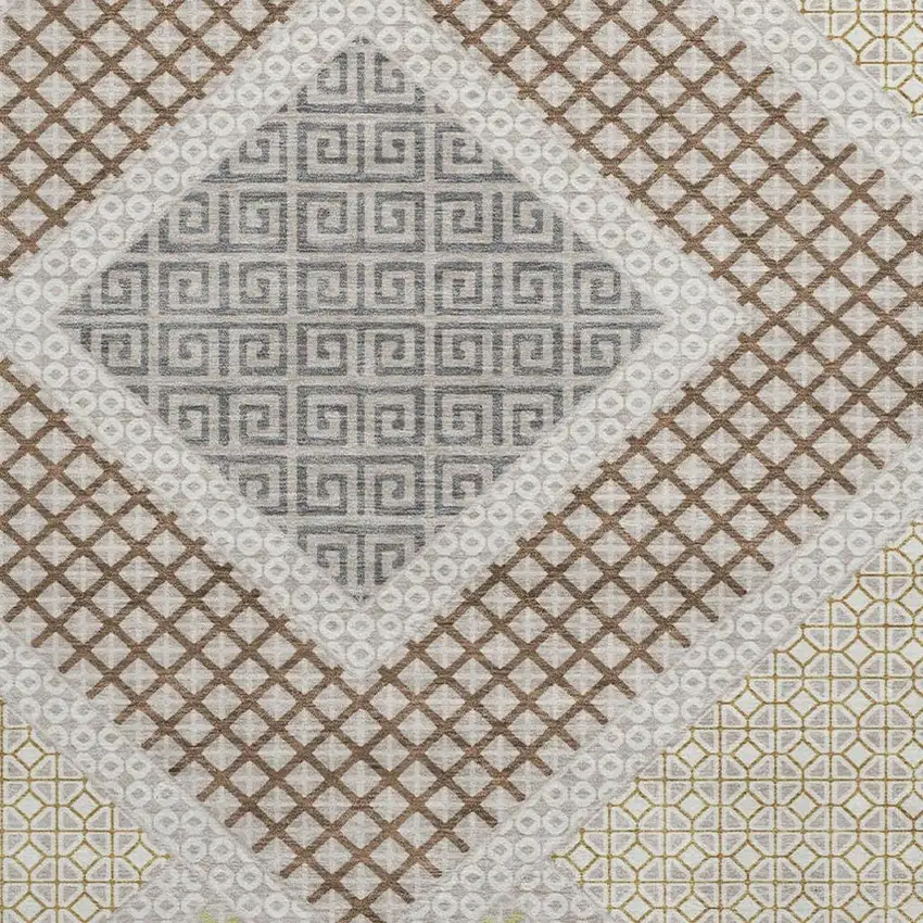 8' Pewter And Copper Geometric Washable Round Rug With UV Protection Photo 3