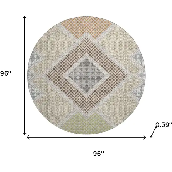 8' Pewter And Copper Geometric Washable Round Rug With UV Protection Photo 8