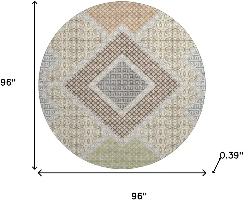 8' Pewter And Copper Geometric Washable Round Rug With UV Protection Photo 8