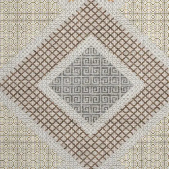 8' Pewter And Copper Geometric Washable Round Rug With UV Protection Photo 4