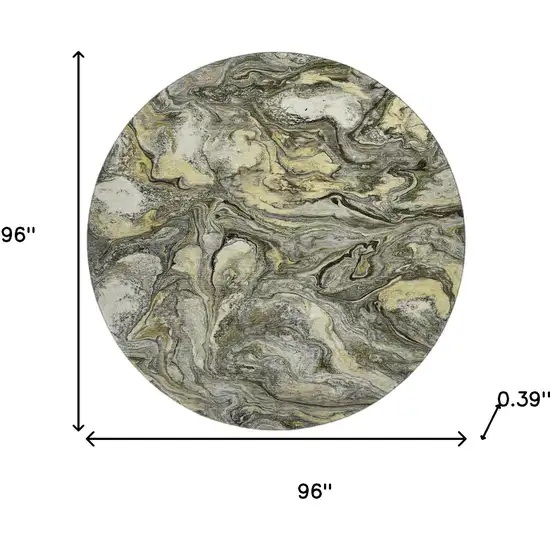 8' Pewter And Gold Abstract Washable Round Rug With UV Protection Photo 8