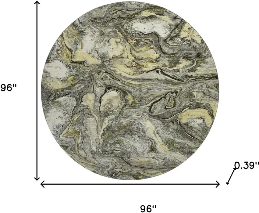 8' Pewter And Gold Abstract Washable Round Rug With UV Protection Photo 8