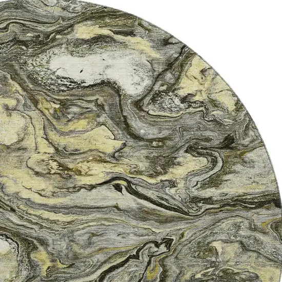 8' Pewter And Gold Abstract Washable Round Rug With UV Protection Photo 4