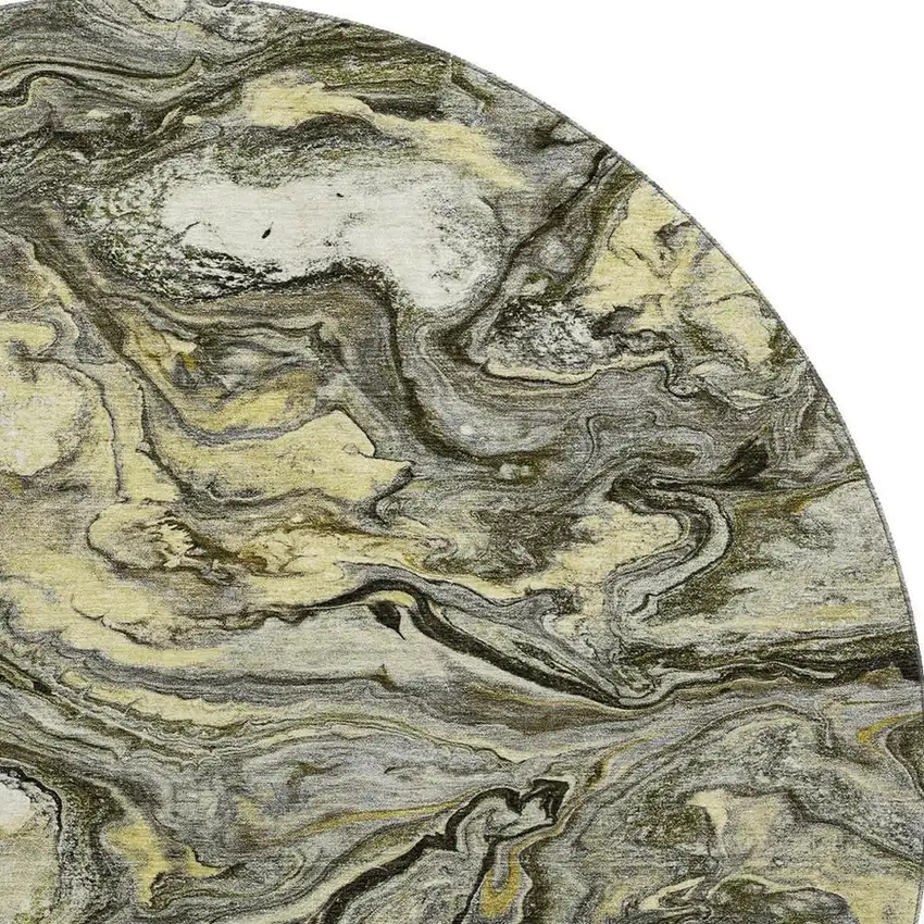 8' Pewter And Gold Abstract Washable Round Rug With UV Protection Photo 4