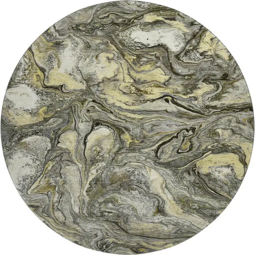 8' Pewter And Gold Abstract Washable Round Rug With UV Protection Photo 1