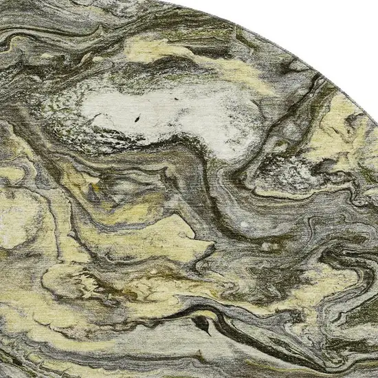 8' Pewter And Gold Abstract Washable Round Rug With UV Protection Photo 3