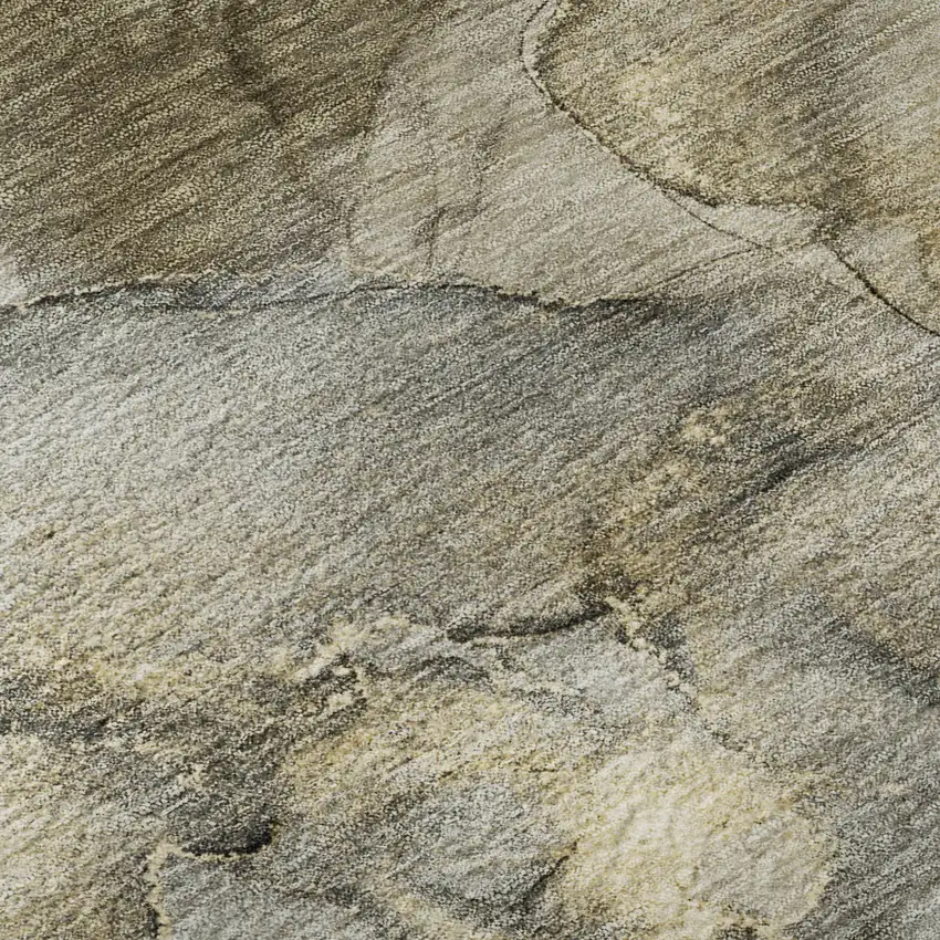 8' Pewter And Gold Abstract Washable Round Rug With UV Protection Photo 7