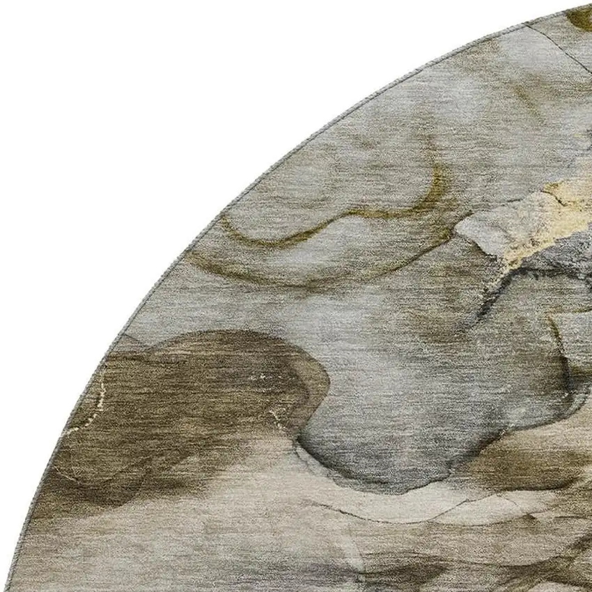 8' Pewter And Gold Abstract Washable Round Rug With UV Protection Photo 3