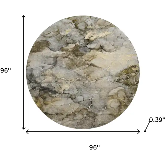 8' Pewter And Gold Abstract Washable Round Rug With UV Protection Photo 8