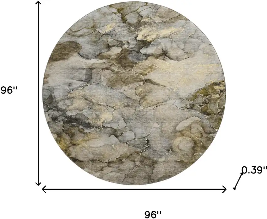 8' Pewter And Gold Abstract Washable Round Rug With UV Protection Photo 8