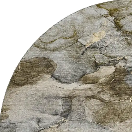 8' Pewter And Gold Abstract Washable Round Rug With UV Protection Photo 4