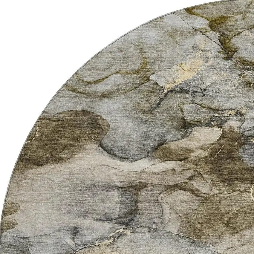 8' Pewter And Gold Abstract Washable Round Rug With UV Protection Photo 4