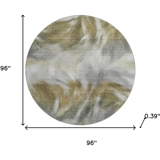 8' Pewter And Gold Abstract Washable Round Rug With UV Protection Photo 8