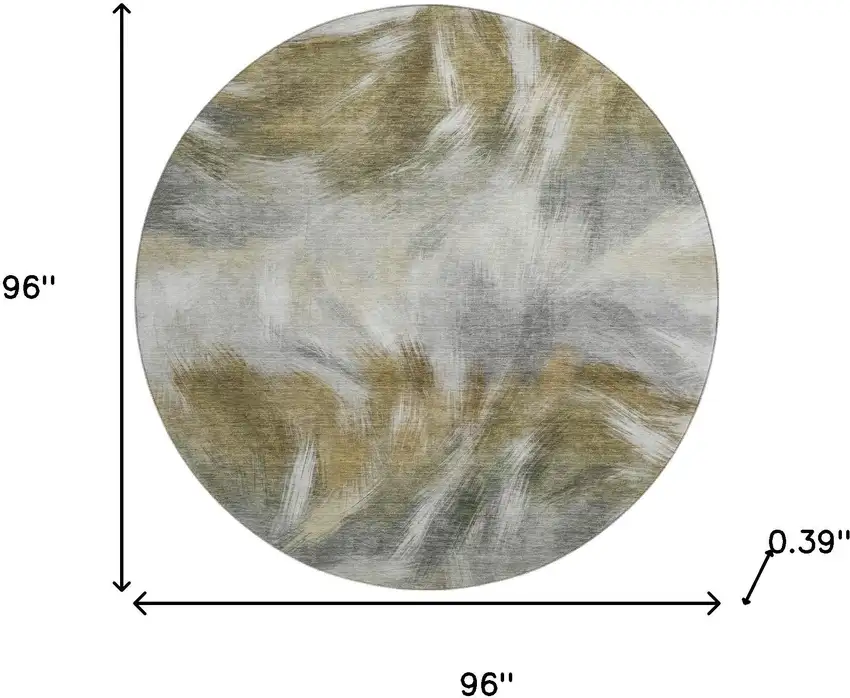 8' Pewter And Gold Abstract Washable Round Rug With UV Protection Photo 8