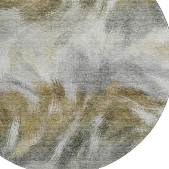 8' Pewter And Gold Abstract Washable Round Rug With UV Protection Photo 3